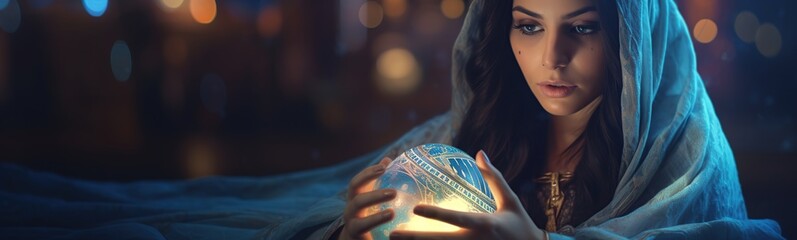 fortune teller in blurred background, fortune teller illustration, Generative Ai 