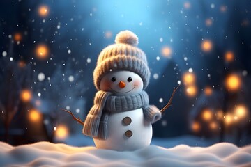 Fototapeta premium a small snowman standing in snowy scenery, in the style of luminous 3d objects
