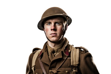 Historical portrait of a world war 2 army soldier wearing military uniform