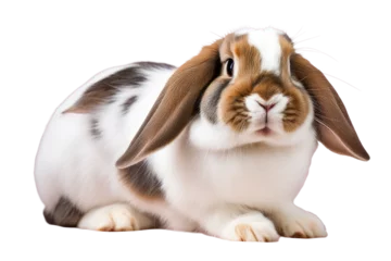 Fotobehang a high quality stock photograph of a single happy satisfied long ear pet rabbit full body isolated on a white background © ramses