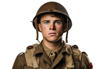 Historical portrait of a world war 2 army soldier wearing military uniform