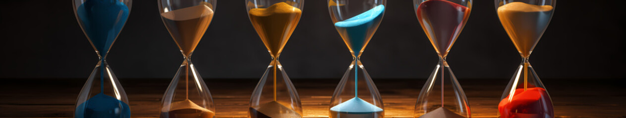 A digital hourglass with pixels instead of sand, trickling down to measure out a new era - obrazy, fototapety, plakaty