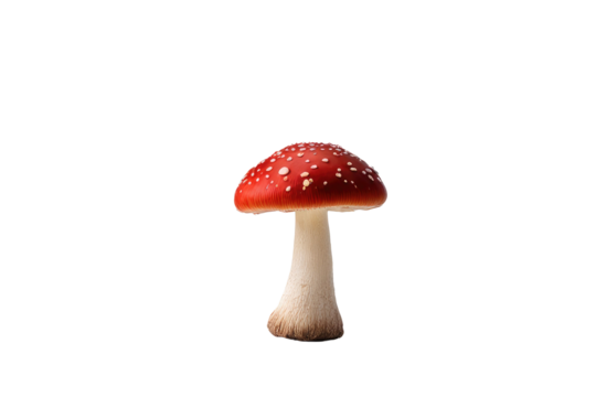 a quality stock photograph of a single red mushroom isolated on a white background