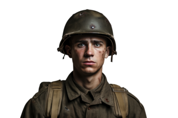 Historical portrait of a world war 2 army soldier wearing military uniform