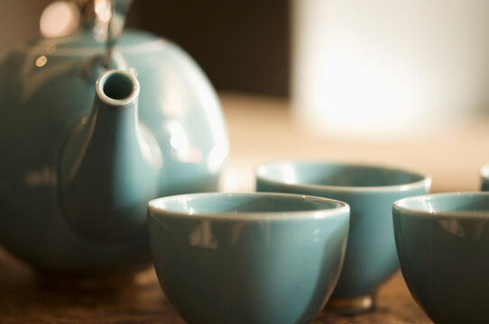Green tea set on table

