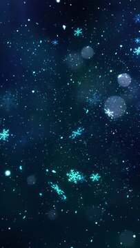 Mobile Vertical Resolution 1080x1920 Pixels, Christmas Magic Snow and Snowflakes Glitters Background with Seamless Loop, Vertical Resolution, Works great for Mobile Videos