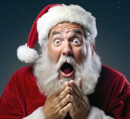 santa face holding his hands while shouting loudly, photo-realistic hyperbole, realistic, emotive portraits