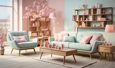 Fototapeta premium Luxury living room with stylish decor and comfortable seating.