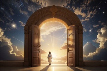 Man standing near door to heaven