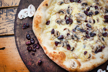 Traditional homemade Italian pizza. Ingredients. Food photography. Italian restaurant.