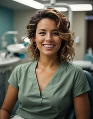 A smiling woman sitting in a dentist's chair