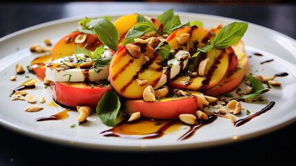 Summer salad with grilled nectarines, mozzarella cheese.