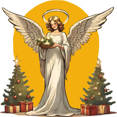 vintage christmas angel vector