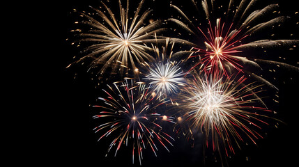 Fototapeta premium sparkling colorful fireworks exploding in the night sky, festival Party celebration holiday backgrounds