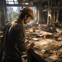 worker in a flat reconstructing