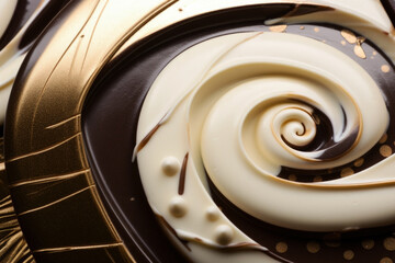 Luxury, fine white and dark chocolate swirl close up