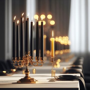 burning  golden and black candles background for social media proects 