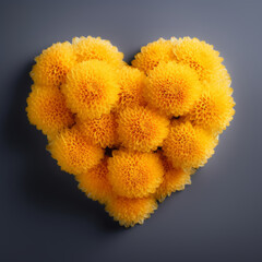 Yellow chrysanthemum flowers forming a heart, card design, bag design, packaging design