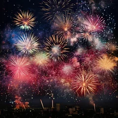 Fototapeten Fireworks Light Up the Sky for New Year's Eve 2024 © Franklin