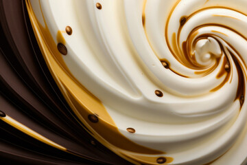 Luxury, fine white and dark chocolate swirl close up