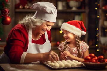 A Cherished Holiday Tradition: Grandmother Imparting Her Secret Christmas Recipe to an Eager Granddaughter