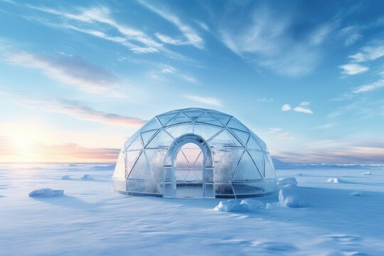 iced igloo in winter landscape