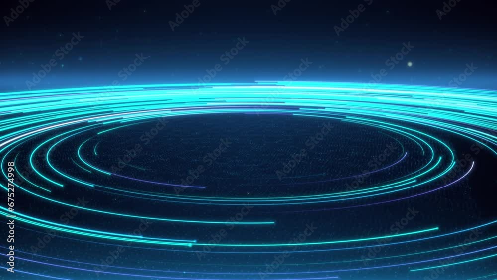 Wall mural futuristic vibrant blue color speed light, abstract fast speed moving digital data particle in cyber