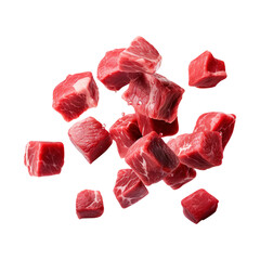 falling meat beef cubes isolated on transparent background Remove png, Clipping Path