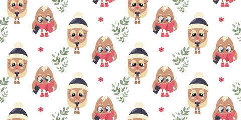 Seamless vector pattern with owls. Print for printing on fabric and paper.