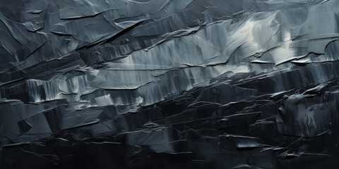 Textured Oil Painting in Dark Shades: Closeup of Abstract Black and Gray Canvas