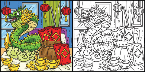 Year of the Dragon Statue and Angpao Illustration