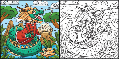 Year of the Dragon Eating Dumplings Illustration