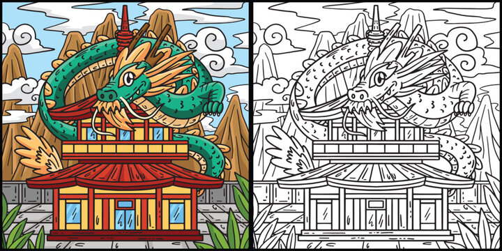 Year of the Dragon Dragon and Pagoda Illustration