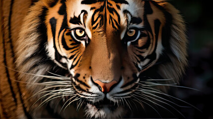 Close-up of a tiger's fierce gaze, reflecting the raw power of the wild Ai Generative