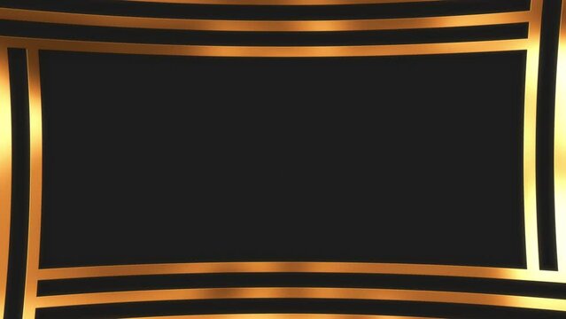 shining bended abstract golden art deco frame animation on dark background, 4k uhd loop