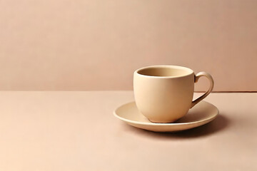 Handmade clay cup and saucer. Minimalism.