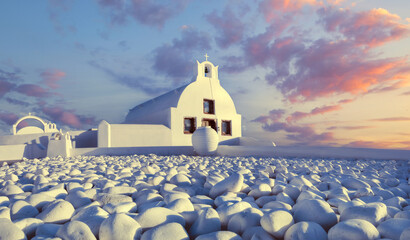 Santorini island in Greece, Chapel in Oia village on Santorini island.