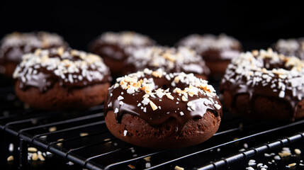 Obraz na płótnie Canvas Vegan chocolate donuts with icing.