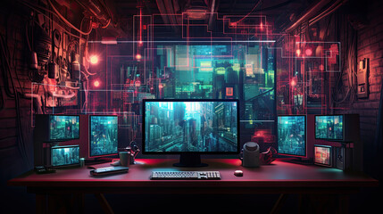 Fototapeta premium cyber, technology, connection, cyberspace, hacker, network, digital, web, software, energy, binary, computing, development, electronic, intelligence, gradient, fantasy, programming, research, tech, co