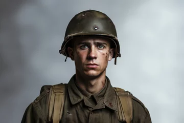 Fotobehang Historical portrait of a world war 2 army soldier wearing military uniform © ink drop