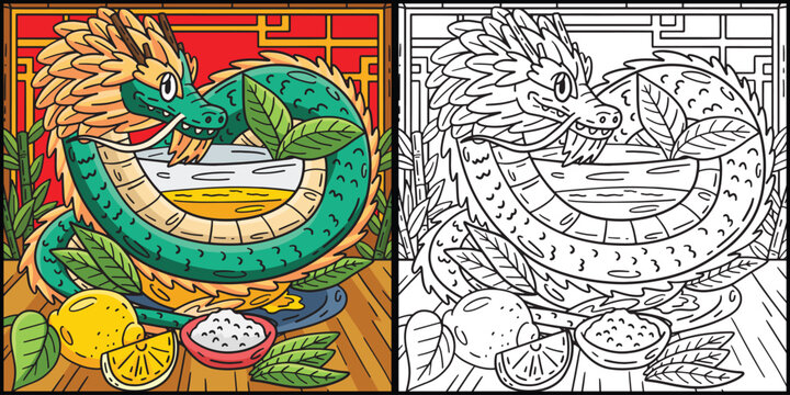 Year of the Dragon with Tea Cup Illustration
