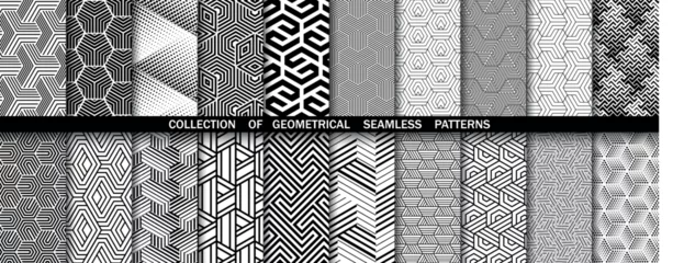 Poster Geometric set of seamless black and white patterns. Simple vector graphics © ELENA