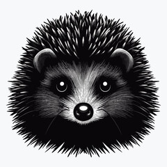 Black outlined cartoon hedgehog on a white background