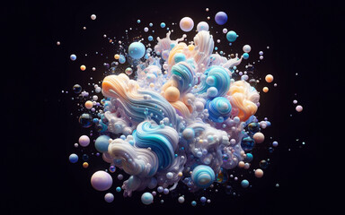abstract waves Fantasy bubbles multi colored 3D illustration black background - obrazy, fototapety, plakaty