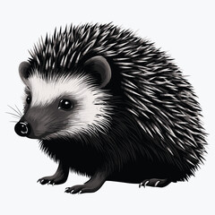 Black outlined cartoon hedgehog on a white background