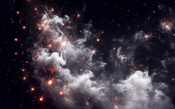 Smoke and fire background Sparks Eruption of sparks White smoke on a black background