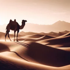 Foto op Plexiglas camels in the desert caravan background © Deanmon