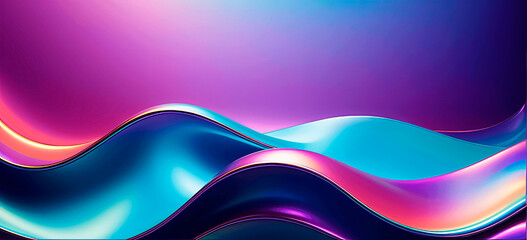 Elegant abstract purple background with colorful waves in banner format. 3d render style.