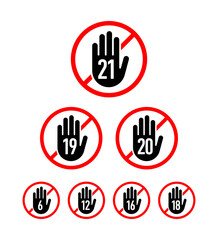 Fototapeta premium Age restriction vector icon set. Recommended age limit. Adults only. Vector icons