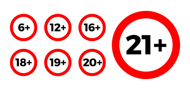 Age restriction vector icon set. Recommended age limit. Adults only. Vector icons